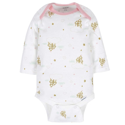 Gerber Baby Girls' 6-pack Long-sleeve Onesies Bodysuits, Castle, 6-9 Months