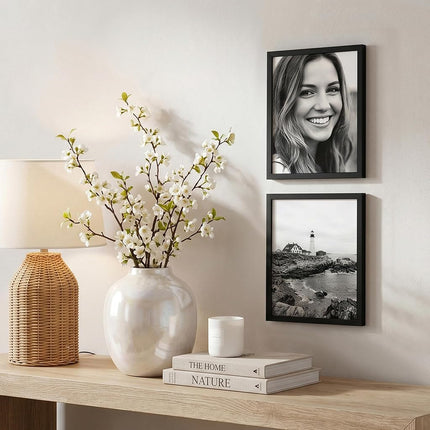 Americanflat 8x10 Picture Frame with Shatter-Resistant Glass - Streamline Collection - Thin Border Photo Frame for Wall and Tabletop Display - Hanging Hardware and Easel Back Included - Black