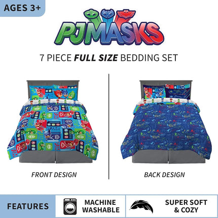 Franco Kids Bedding Super Soft Comforter and Sheet Set with Sham, 7 Piece Full Size, PJ Masks