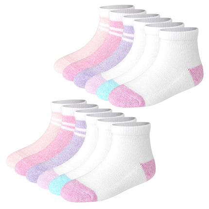 Hanes Chaussettes Bébé et Tout-Petit, Chaussettes de Cheville Antidérapantes, Garçons et Filles, Lots Multiples, Blanc/Rose/Rose Chiné/Violet - Paquet de 12, 2-3T