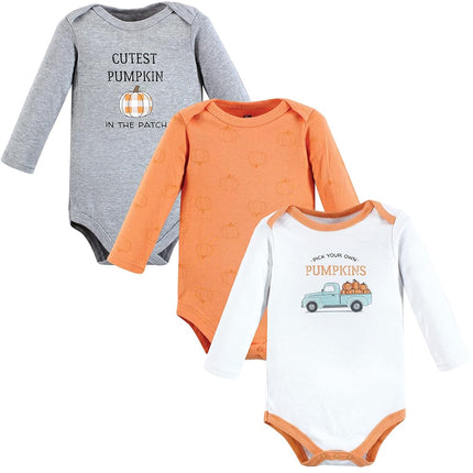 Hudson Baby unisex-baby, bodysuits de algodón de manga larga, camión calabaza, 3-6 meses