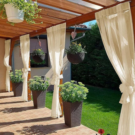 SpaceDresser Waterproof Outdoor Sheer Curtains for Patio - 2 Panels Rod Pocket Indoor Voile Sheer Curtain for Living Room,52W x 96L inch, Beige