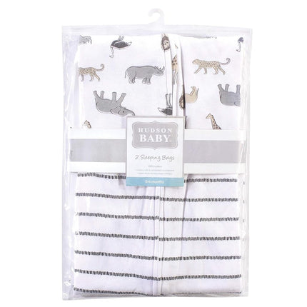 Hudson Baby Unisex Baby Cotton Sleeveless Wearable Sleeping Bag, Sack, Blanket, Modern Neutral Safari, 0-6 Months