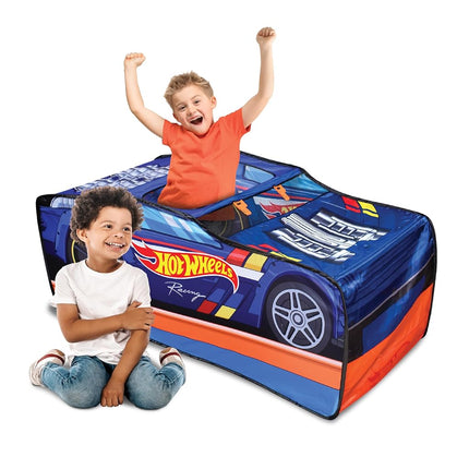 Hot Wheels� Pop Up Play Tent, Playhouse for Boys, Race Car Tent with Connections for Hot Wheels Tracks, Indoor Playspace with Roll-Up Door & Roof Opening, Easy Setup, Folds Flat for Storage