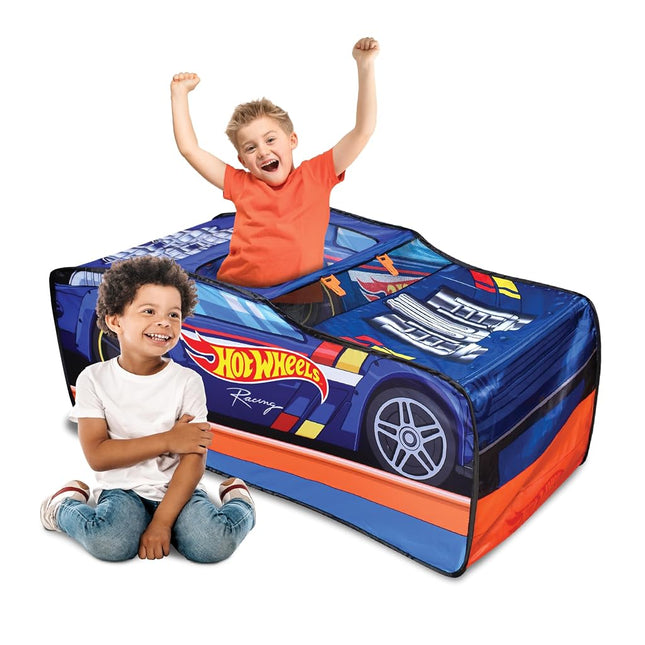 Hot Wheels� Pop Up Play Tent, Playhouse for Boys, Race Car Tent with Connections for Hot Wheels Tracks, Indoor Playspace with Roll-Up Door & Roof Opening, Easy Setup, Folds Flat for Storage