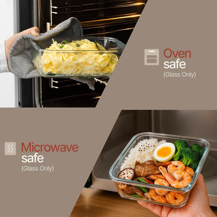 Récipients de conservation alimentaire en verre borosilicate noir avec couvercles 16 pièces, de qualité alimentaire, sans BPA, empilables, pour le déjeuner et les restes, compatibles micro-ondes, congélateur et lave-vaisselle, hermétiques et anti-fuite