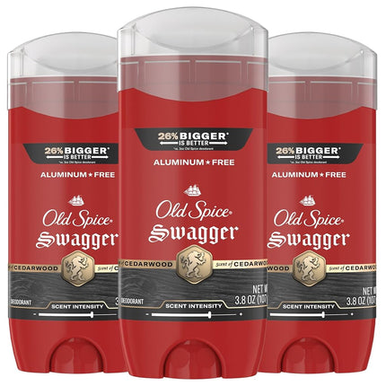 Old Spice Aluminum Free Deodorant for Men, 24/7 Odor Protection, 24/7 Freshness & Lasting Scent, Swagger with Cedarwood Scent, 3.8 oz (Pack of 3)