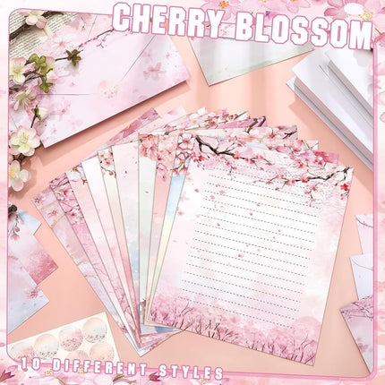TaoBary 160 Pcs Cherry Blossom Stationery Paper and Envelopes Set
