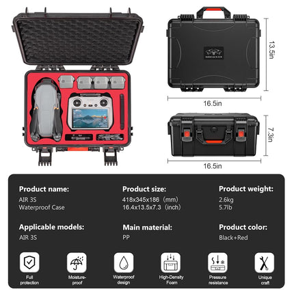 STARTRC Air 3S Waterproof Carrying Hard Case for DJI Fly More Combo Compatible with Accessories, RC Controller 2/RC/RC-N3/N2, Charging Hub