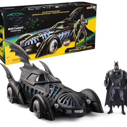 DC Comics, BATMAN FOREVER Batmobile + Batman Action Figure Set, 12.7-cm Retro Batman, Translucent 50-cm Batmobile, Collector’s Edition, For Fans Aged 4+