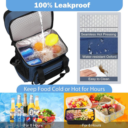 Double Deck Insulated Lunch Box, Expandable Large Lunch Bag Leakproof Cooler Bag Lunch Pail for Men Women Adults Work Shifts Travel Daytrip,16L,Blue