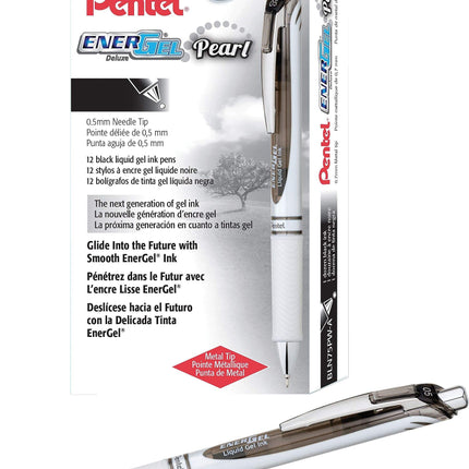 EnerGel RTX Retractable Liquid Gel Pen, .5mm, White/Black Barrel, Black Ink, Sold as 1 Each