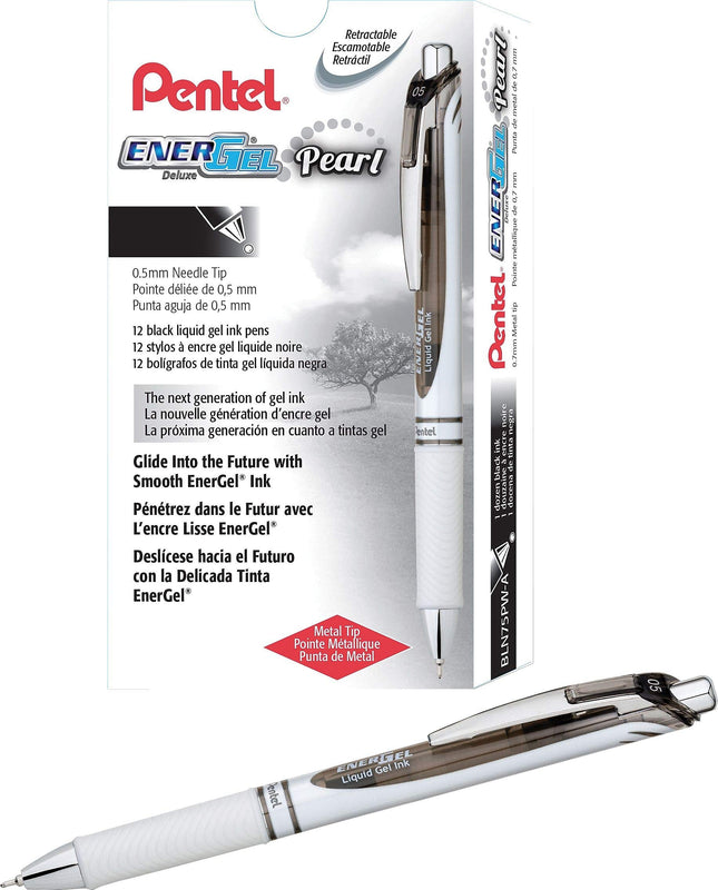 Stylo-bille rétractable EnerGel RTX, 0,5 mm, corps blanc/noir, encre noire, vendu à l'unité