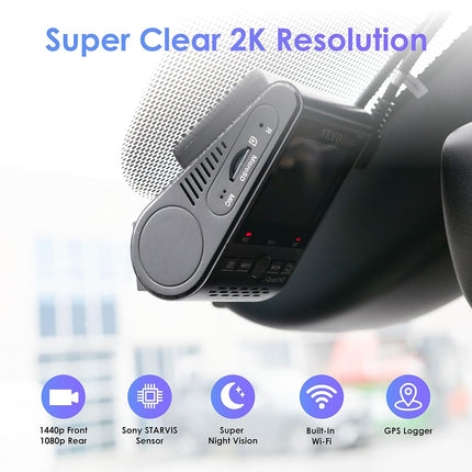 VIOFO Dual Dash Cam, 2K 1440P 60fps+1080P 30fps Front and Rear Dash Camera with Wi-Fi GPS, Parking Mode, Emergency Recording, Super Capacitor, Motion Detection (A129 Plus Duo)