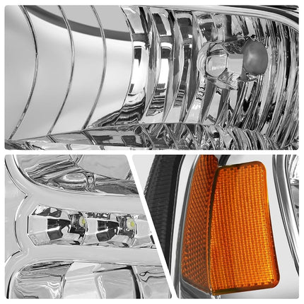 DNA MOTORING LED DRL Headlamps Headlight Assembly Compatible With 05-07 Ford F250-350 F450 F550SD, Chrome/Amber, HL-OH-FSD05-LED-CH-AM