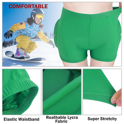 WEWAYSTEP Kids Butt & Hip Padded Shorts for Skating,Youth Hip Protection Pads Figure Skating Shorts Crash Butt Pads for Tailbone & Butt (Green, Large)