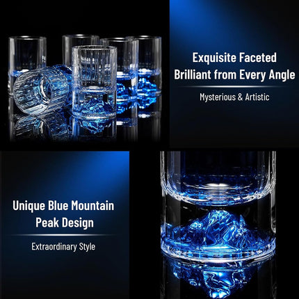 DUJUST 【2026 New Design】 Blue Mountain Shot Glasses (1.5oz), Crystal Shot Glass Set Decorated with Blue Mountain, BPA-Free & Lead-Free, Perfect for Décor & Collection, Gift Choices - 6 pcs