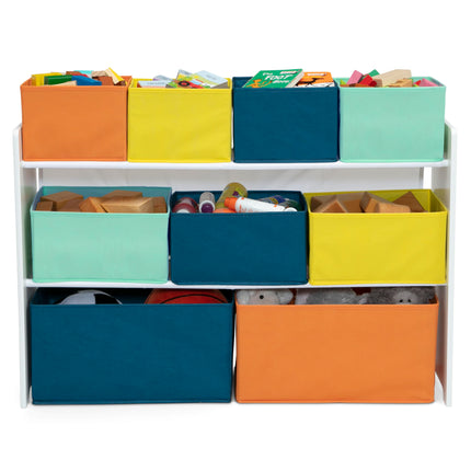 Organisateur de jouets Delta Children Deluxe Multi-Bin avec bacs de rangement – Certifié Greenguard Gold, Blanc avec bacs Marine/Vert/Pastel