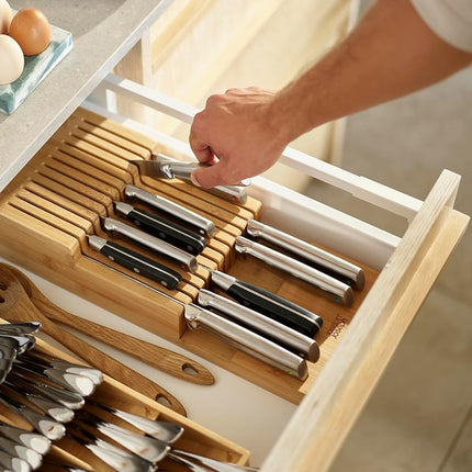 Joseph Joseph Drawerstore Knife Organiser, Holds Up to 12+ Knives, Kitchen Organisation & Drawer Storage, Bamboo