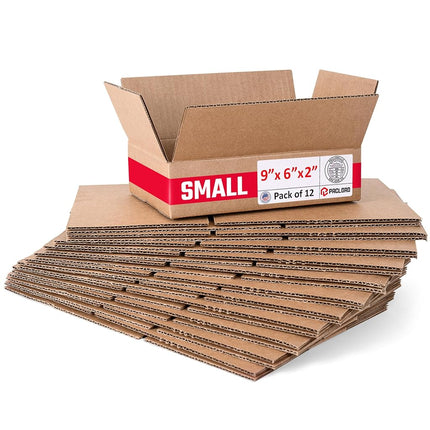Paclord 12 Pack Small Cardboard Boxes - 9" L x 6" W x 2" H - USA Made Packaging Boxes for Moving House Shipping Storage - USPS, UPS, FedEx Approved