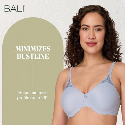Bali Womens Passion for Comfort Minimizer Bra, Full-Coverage Underwire Bra, Seamless Cups, Silver Satin, 36C