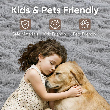 Noahas Fluffy Grey Rug for Living Room,5x8 Area Rugs,Thick Plush Shag Rug,Shaggy Rugs for Bedroom,Big Fuzzy Carpet,Comfy Kids Rugs,Large Living Room Rugs,Soft Nursery Rug for Baby,Living Room Decor
