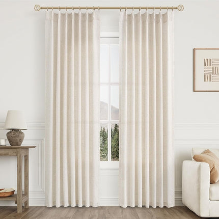 Aersas Linen Pinch Pleated Curtains 84 Inch Length 2 Panels Set for Living Room Cream Semi Sheer Window Curtain for Bedroom Boho Farmhouse Neutral Back Tab Drape Decor with Hooks, Natural Beige Ivory