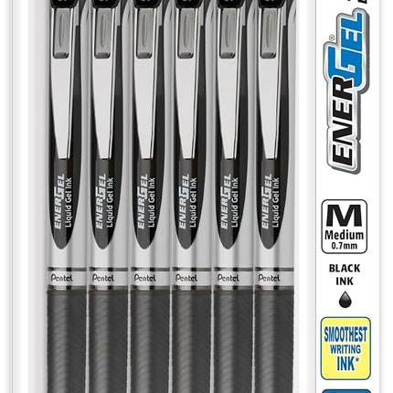 Pentel EnerGel RTX Retractable Liquid Gel Pen, Medium Line, Metal Tip, Black Ink, (BL77BP6A)