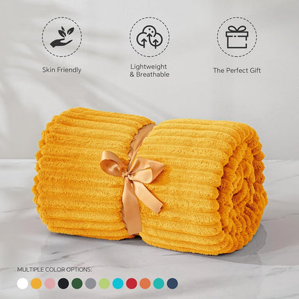 BEDELITE Fleece Throw Blanket for Couch – 3D Ribbed Jacquard Soft and Warm Decorative Spring Blankets – Cozy, Fuzzy, Fluffy, Plush Lightweight Mustard Yellow Throw Blankets for Bed, Sofa, 50x60 inches