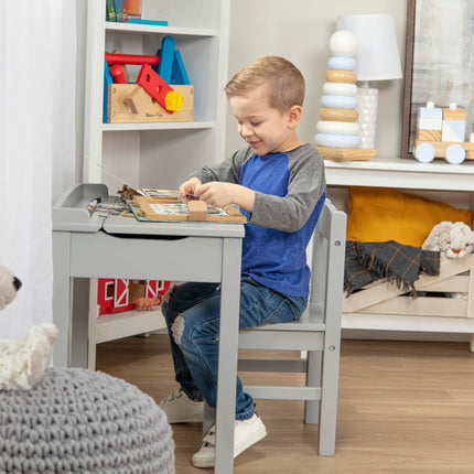 Melissa & Doug – Escritorio y silla infantiles con tapa abatible (muebles infantiles, gris, 2 piezas)