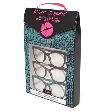 Lentes de lectura Telcroc de Betsey Johnson para mujer, Negro, Carey, Carey verdoso, 2.5X