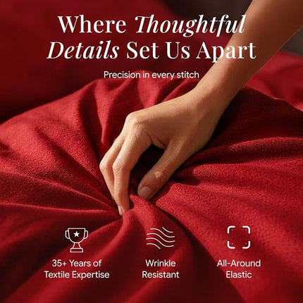Tribeca Living FLSOEDSS Drap de lit en flanelle de luxe, poches profondes, très grand lit, rouge foncé