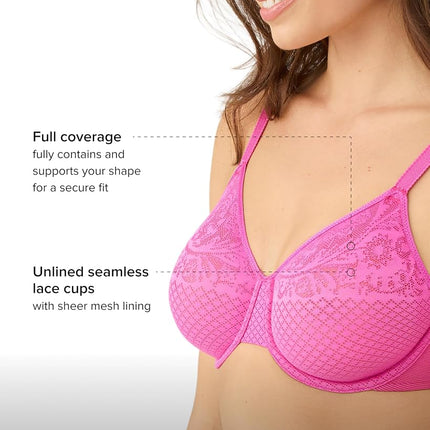 Wacoal Women's Visual Effects Unlined Full Coverage Underwire Minimizer Bra, 857210, Wild Azalea, 42D