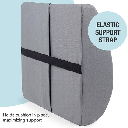 Duro-Med Contour Foam Lumbar Back Support Cushion Pillow with Strap, Gray