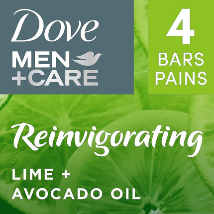 Dove Men + Care Natural Essential Oil Bar Soap to Clean and Hydrate Men's Skin Reinvigorating Lime + Avocado Oil 4-in-1 Bar Soap for Men's Body, Hair, Face and Shave 141 g 4 count