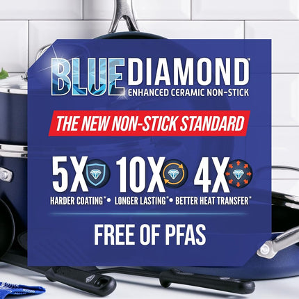 Blue Diamond Cookware Diamond Infused Ceramic Nonstick 12" Frying Pan Skillet PFAS-Free Dishwasher Safe Oven Safe Blue