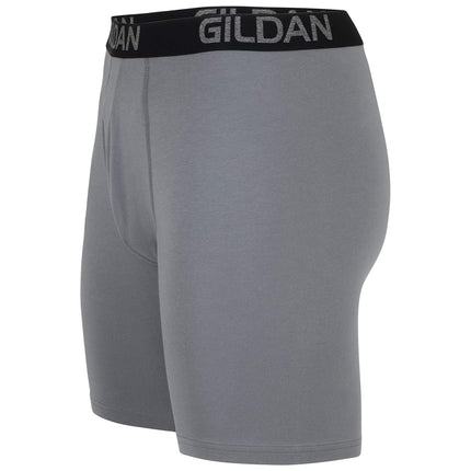 Gildan Men's Cotton Stretch Boxer Brief, Multipack, Grey Flannel/Black Soot (4-Pack, Long Leg), M (Pack of 4)