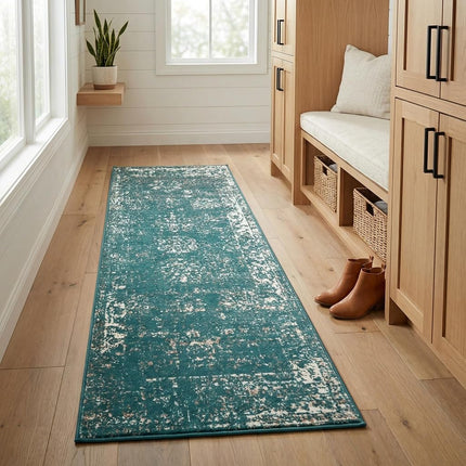 Unique Loom 3137808 Sofia Collection 2 Feet (2' x 13') Runner Traditional Oriental Distressed Vintage Area Rug, 2.5 x 13, Turquoise