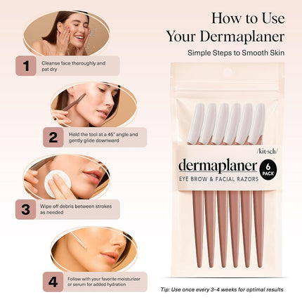 Kitsch Dermaplaning Tool - Face Razors for Women and Men, Eyebrow Trimmer and Face Shaver, Facial Hair Removal for Women and Men, Dermaplane Razor - 6pc Terracotta