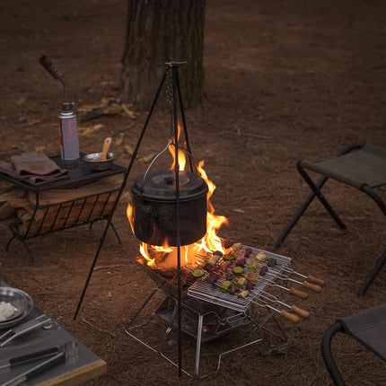 CAMPINGMOON Portable Campfire BBQ Grill 14 Inch Stainless Steel Folding Fire Pit Wood Burning Adjustable Height Outdoor Cooking RV Camping Carry Bag MT-2