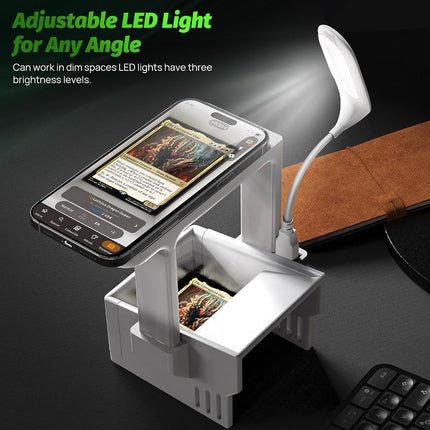 Card Scanner Pro for Trading Cards – MTG & TCG Card Scanner Stand with LED Light and Magnetic Base, Quickly Scan and Price Check Unsleeved Collectible Cards, Compatible with ManaBox and Magic TCG Apps