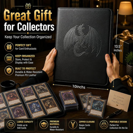 Fweel Trading Card Binder Deluxe,Premium 9-Pocket Album with 900 Side Loading Pockets, Ideal Card Storage for Boys and Girls, Collection Binder Book Case, Card Enthusiasts（Black）