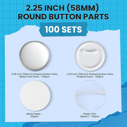 Nice2Have 100 Sets of Pinback Button Parts 58mm (2.25 inch) - Button Maker Supplies for Button Maker Machine