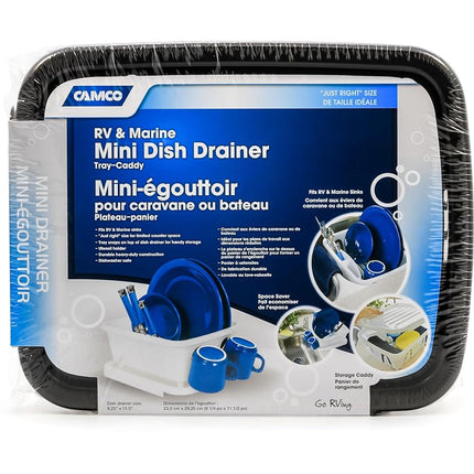 Camco Durable Mini Dish Drainer Rack and Tray Perfect for RV Sinks, Marine Sinks, and Compact Kitchen Sinks- Black (43512)
