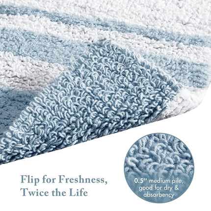Alfombra de spa reversible Madison Park 100 % algodón a rayas ultrasuave, resistente al agua, antideslizante, absorbente, de secado rápido, para bañera, cuarto de ducha y baño, 24"x72", azul (MP72-6212)
