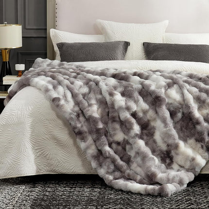 Cozy Bliss Faux Fur Throw Blanket for Couch, Bubble Plush Blanket Twin Size, Fuzzy Soft & Thick Blanket for Bed Sofa Living Room, 152.4 x 203.2cm Tie-dye Taupe