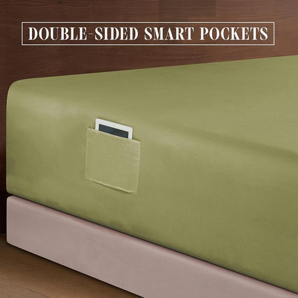Elegant Comfort Luxury 1500 Premium Hotel Quality Microfiber 4-Piece Sheet Set - Soft, All Around Elastic 18-24 Inches Deep Fitted Sheet - Extra Deep Pocket Sheets, Full, Sage/Green