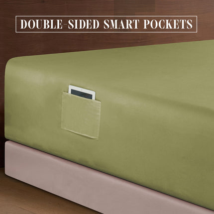 Elegant Comfort Luxury 1500 Premium Hotel Quality Microfiber 4-Piece Sheet Set - Soft, All Around Elastic 18-24 Inches Deep Fitted Sheet - Extra Deep Pocket Sheets, Twin/Twin XL, Sage/Green