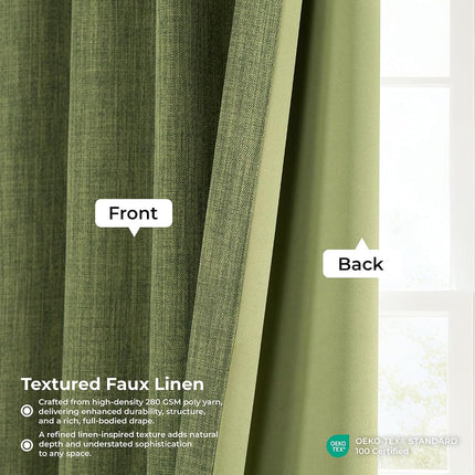 HPD Half Price Drapes Cortinas opacas de lino sintético texturizado para dormitorio de 120 pulgadas de largo (1 panel), cortinas de 50 W x 120 L para decoración del hogar de la sala de estar, Verde Toscana
