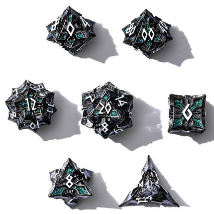 Metal Dice for DND - Spire Sanctum Series (Black Matte Green Glitter)